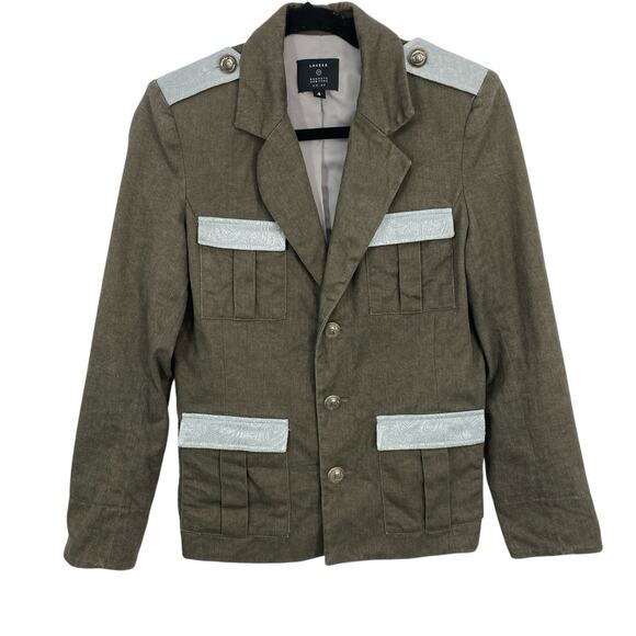Laveer Barneys NY Military Style Blazer Women Size 4 Jacket Gray Silver - Picture 1 of 13